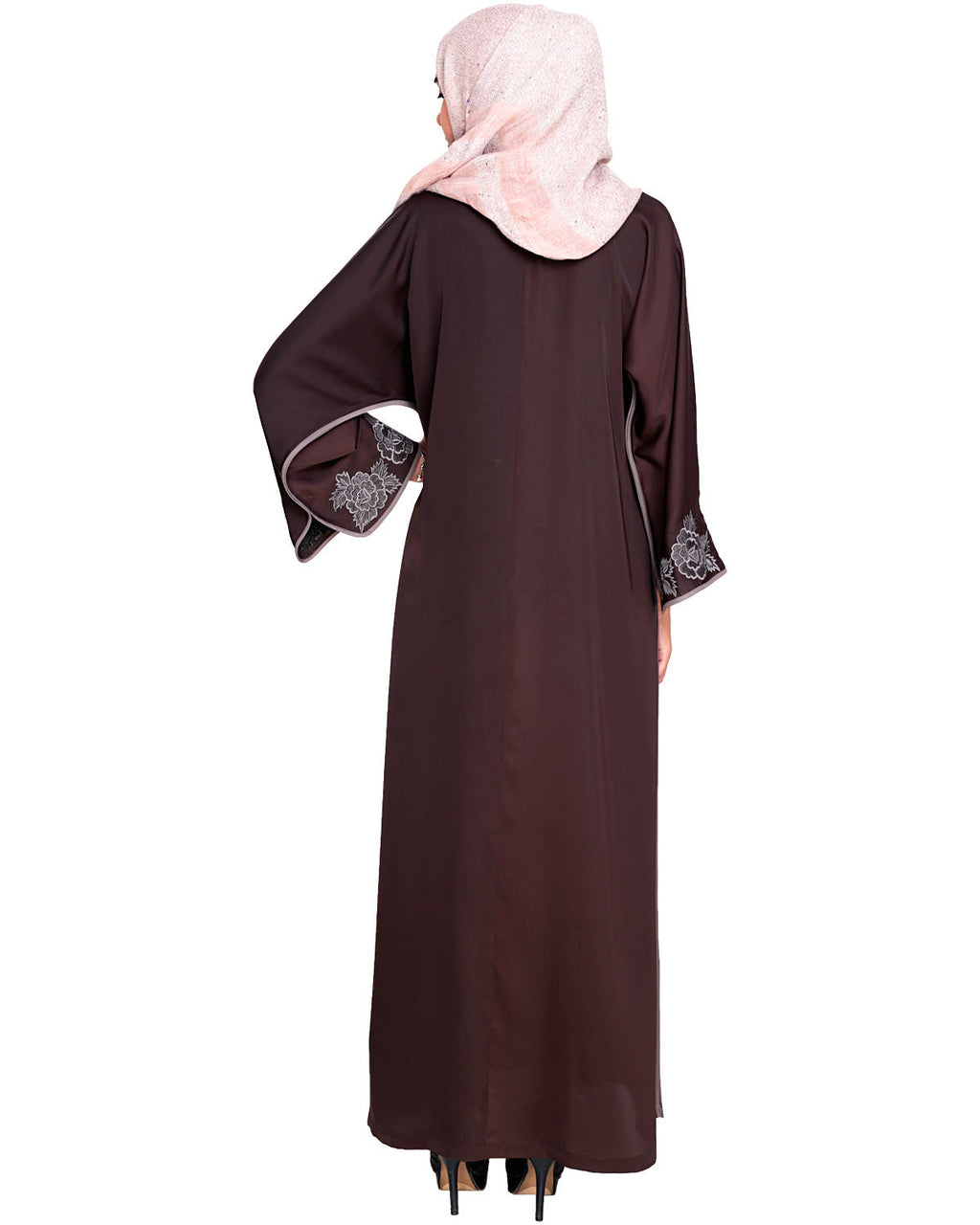 Bewitching Floral Dubai Style Embroidered Abaya Brown