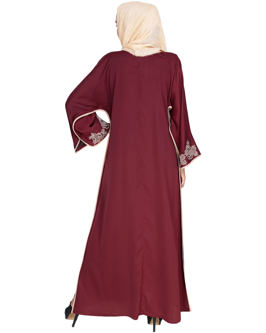 Bewitching Floral Dubai Style Embroidered Abaya Maroon