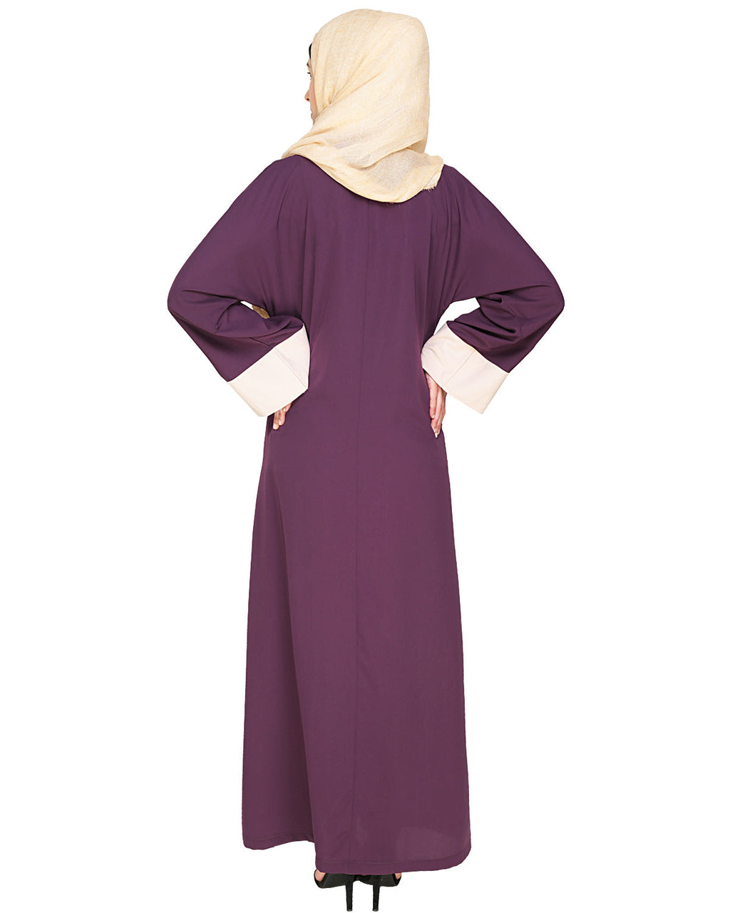Elegant Black Dubai Style Abaya with Detailing Purple