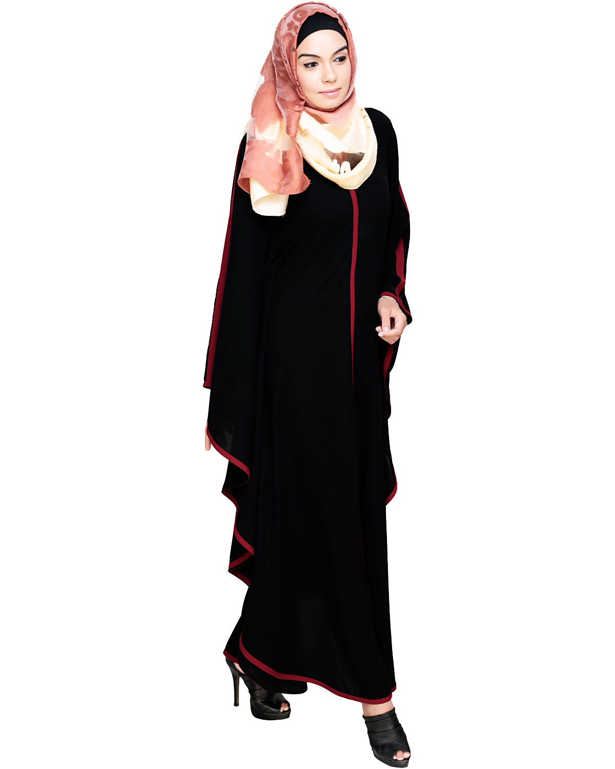 Modish Black Kaftan with White Detailing Black & White