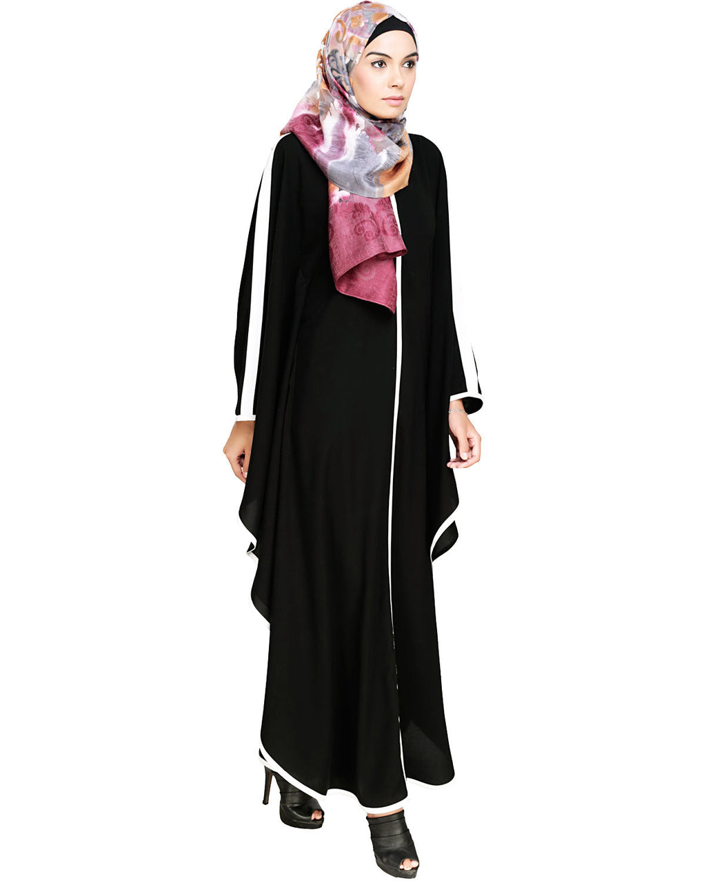 Modish Black Kaftan with White Detailing Black & White