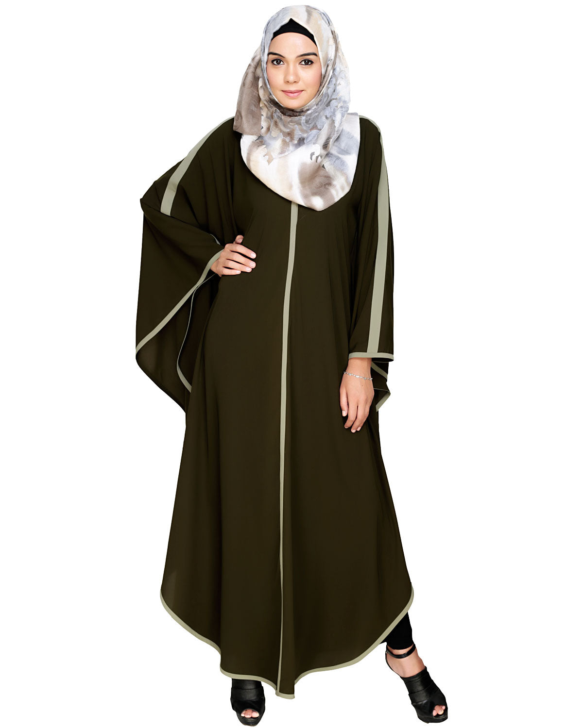 Modish Black Kaftan with White Detailing Olive
