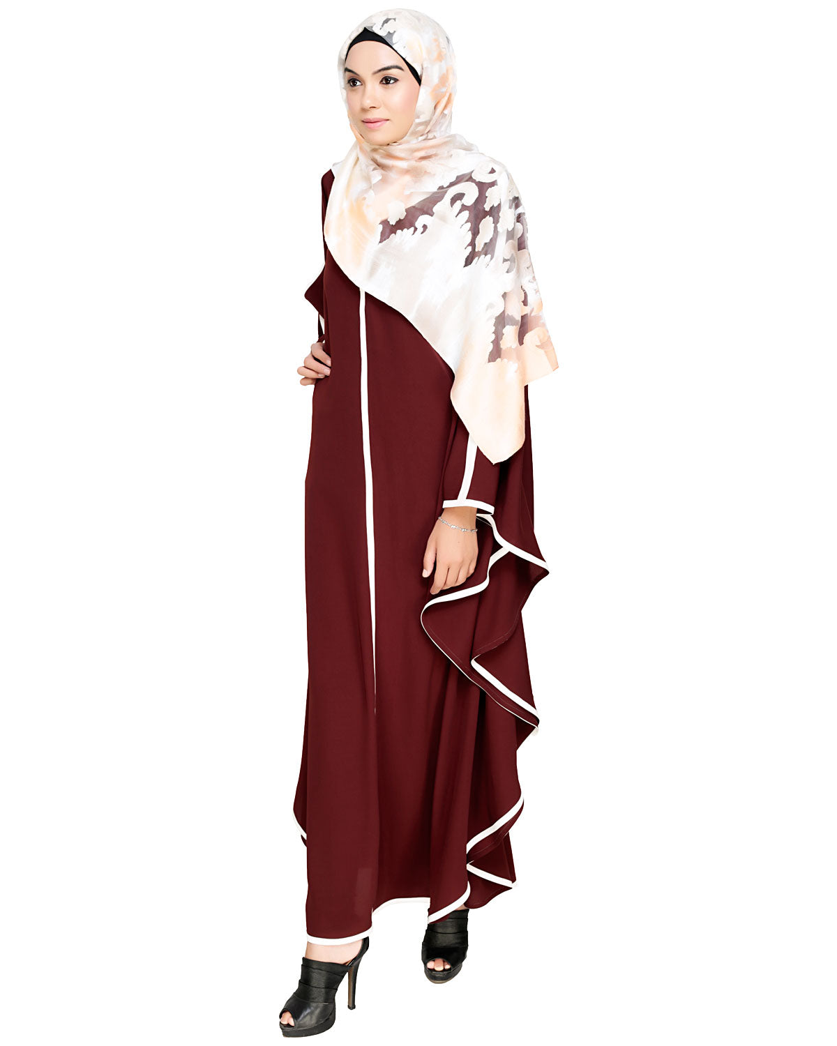 Modish Black Kaftan with White Detailing Brown