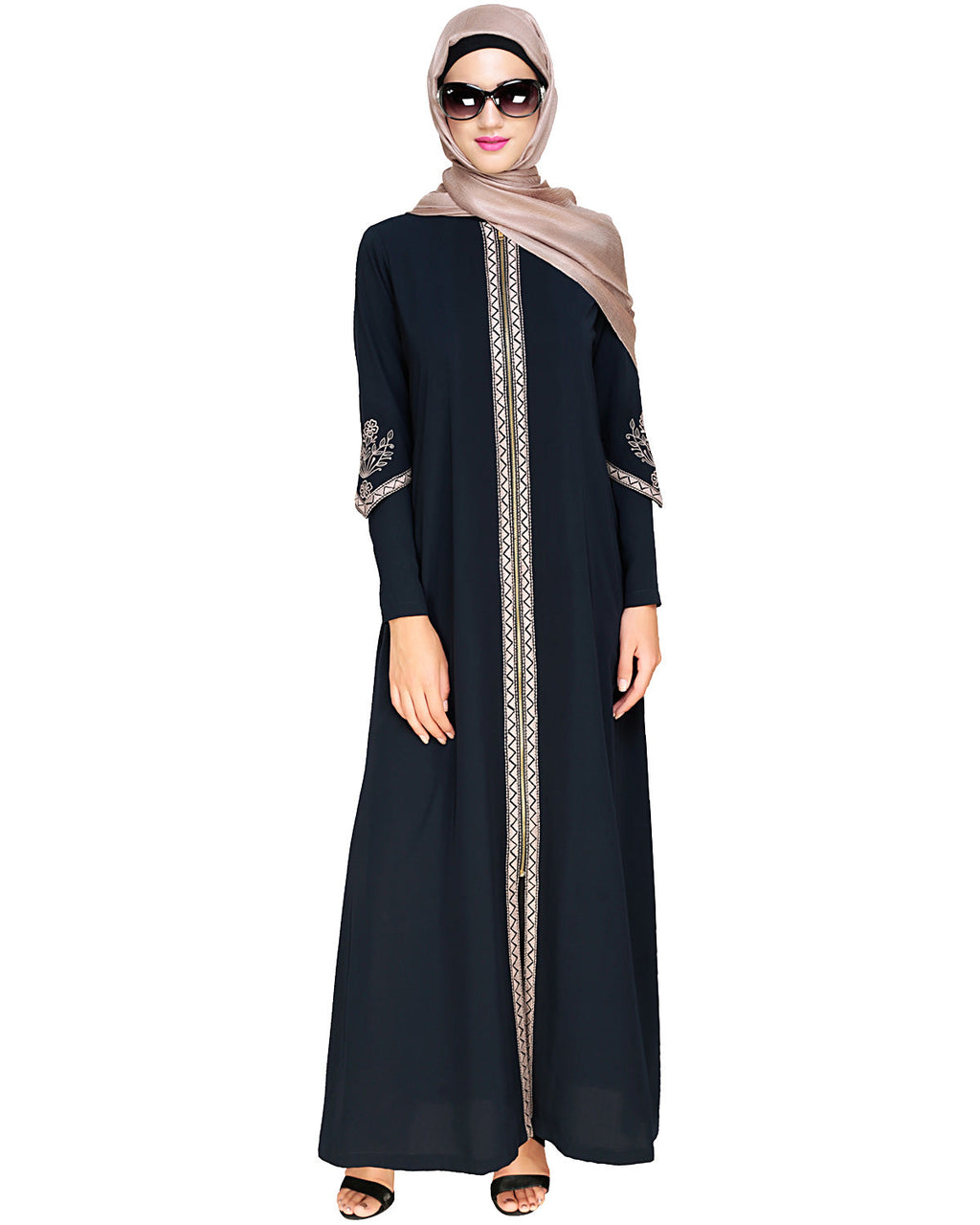 Bygone Front Zipper Abaya Blue