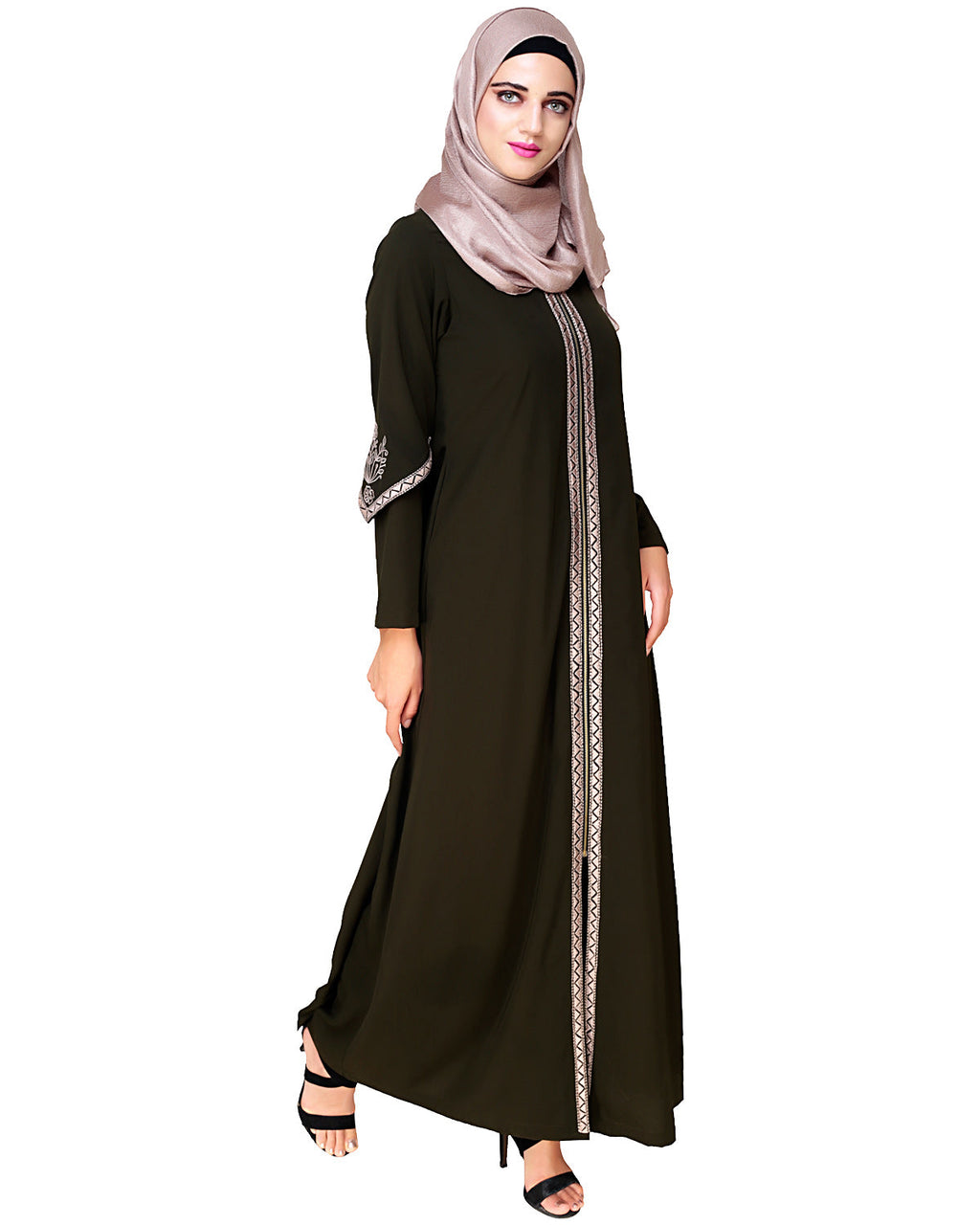 Bygone Front Zipper Abaya Olive