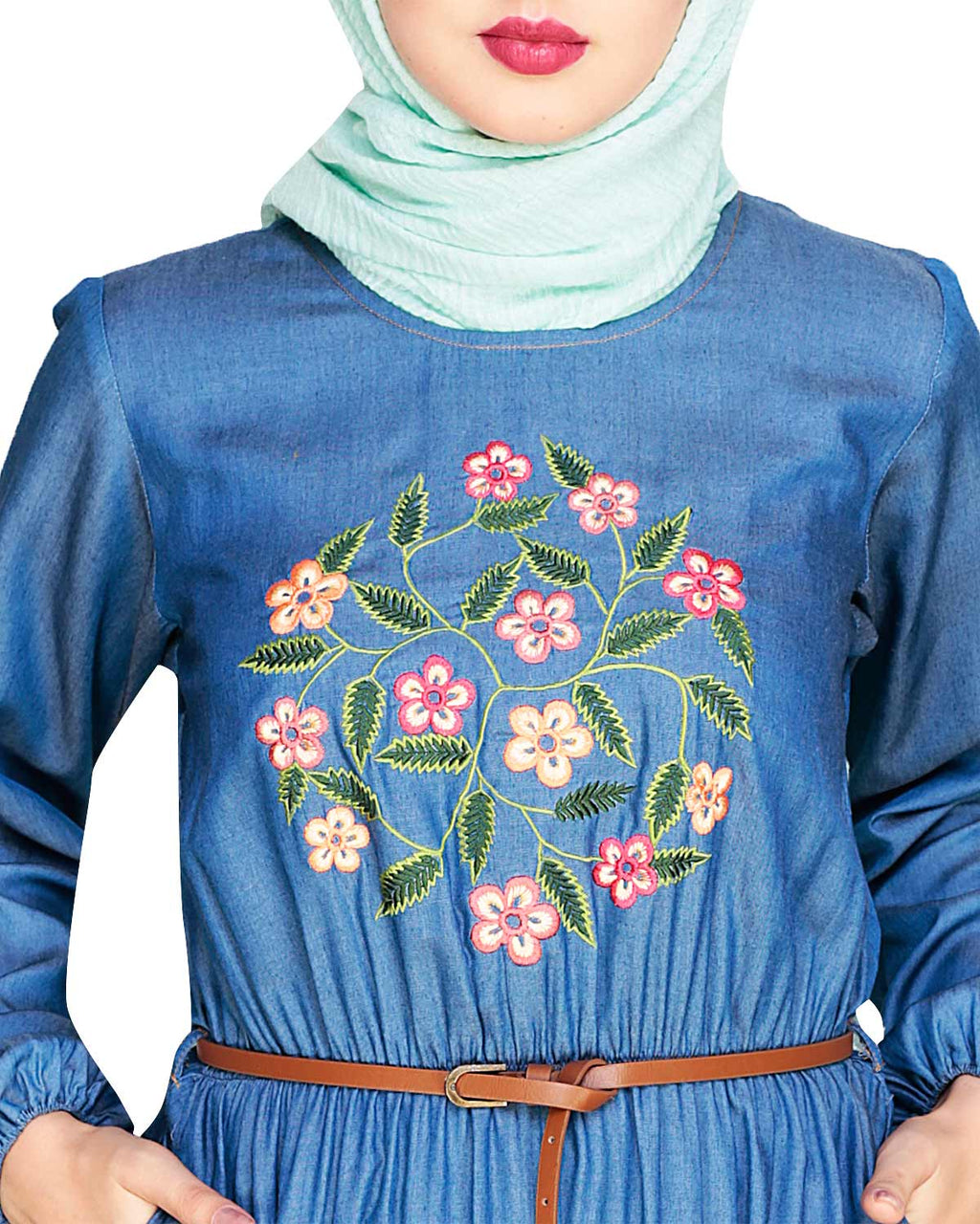 Plush Embroidered Maxi Dress Abaya Blue