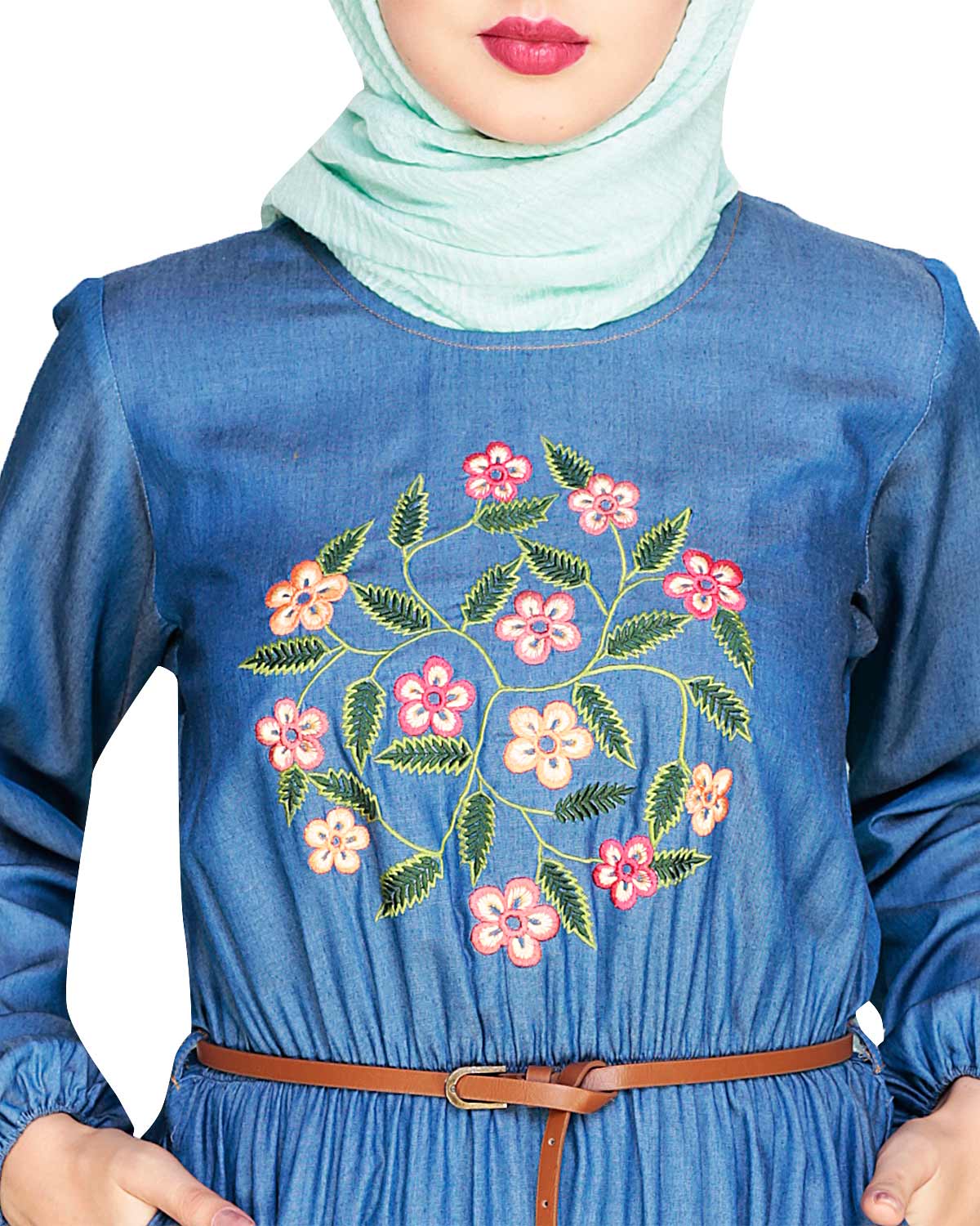 Plush Embroidered Maxi Dress Abaya Blue