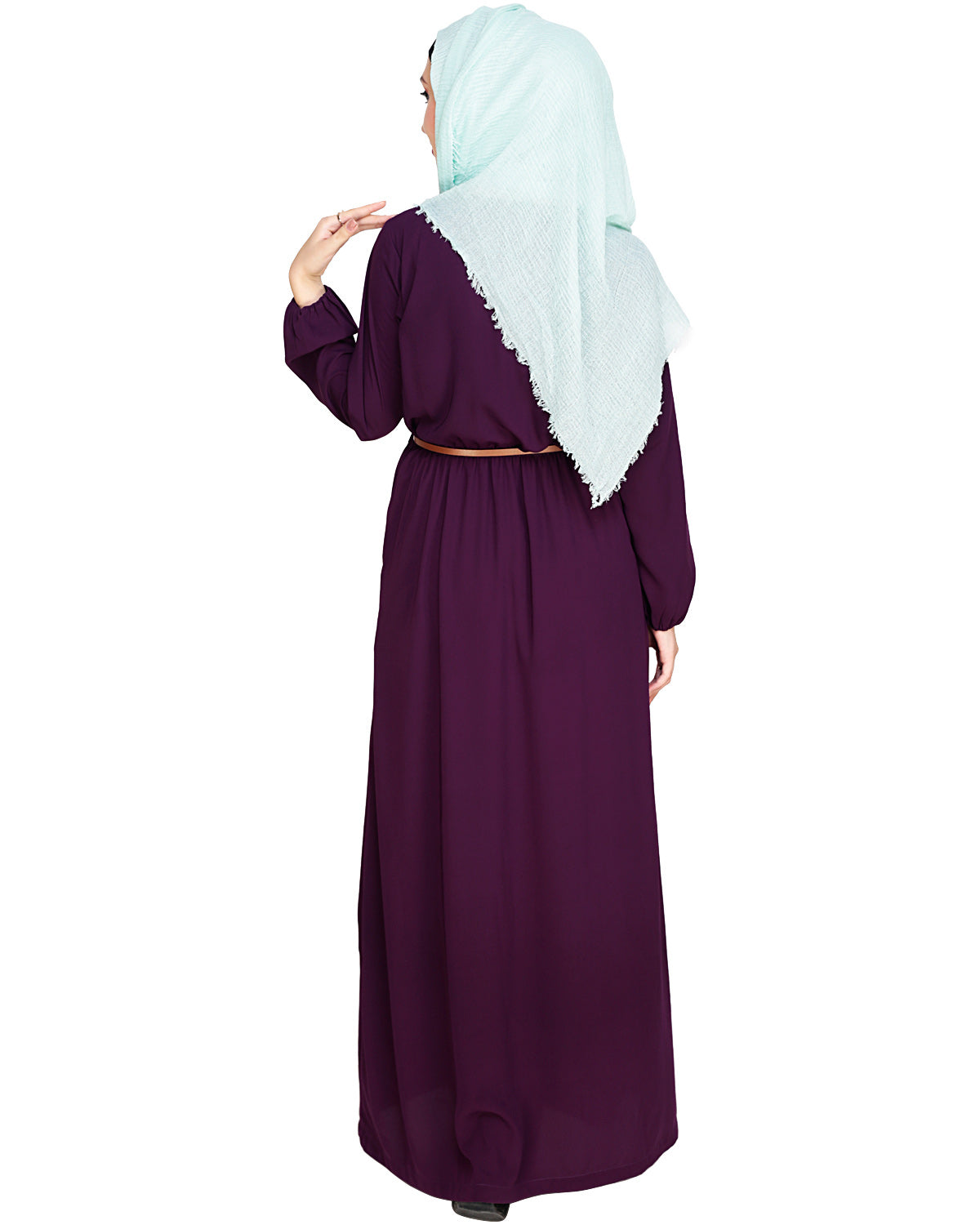 Plush Embroidered Maxi Dress Abaya Purple