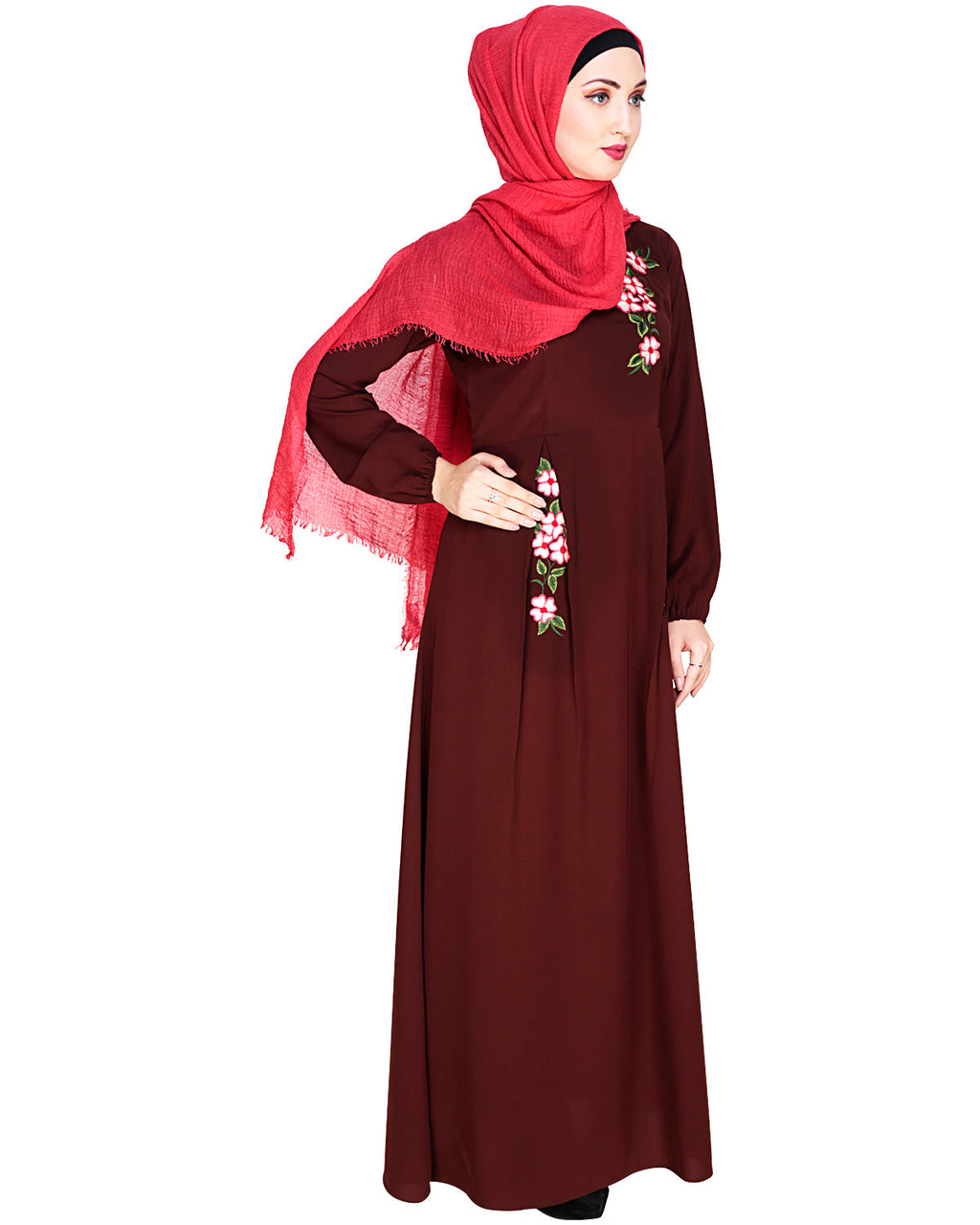 Box Pleated Abaya Brown