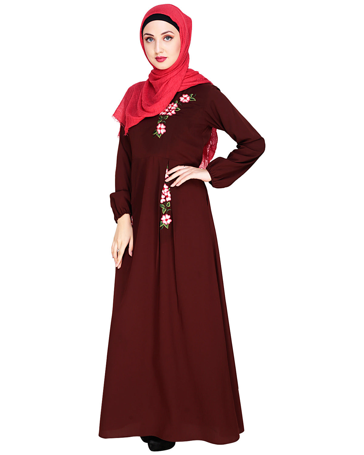 Box Pleated Abaya Brown