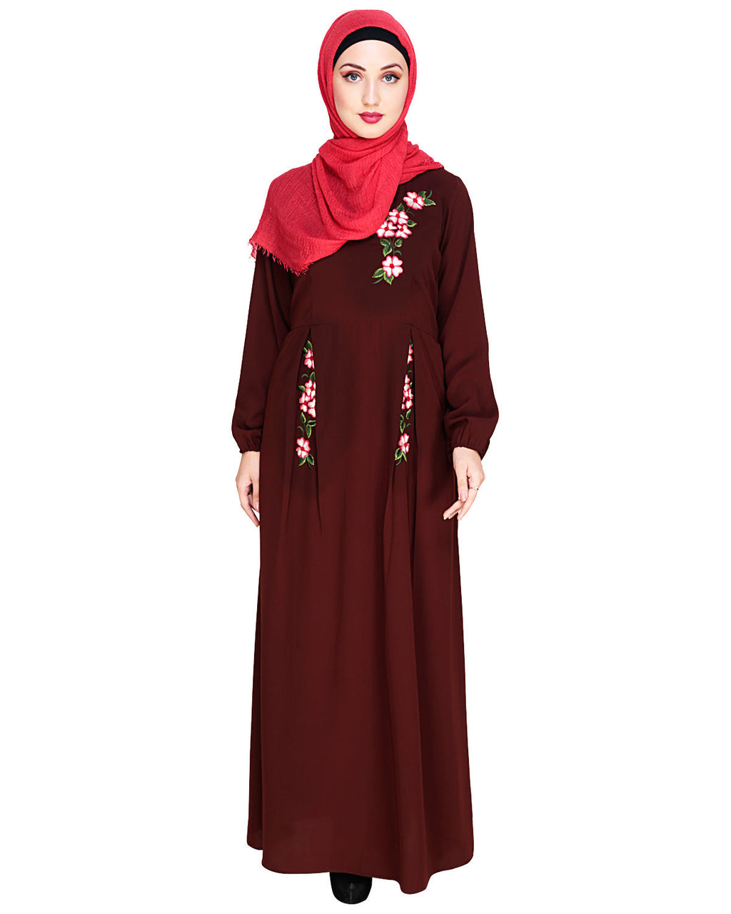Box Pleated Abaya Brown