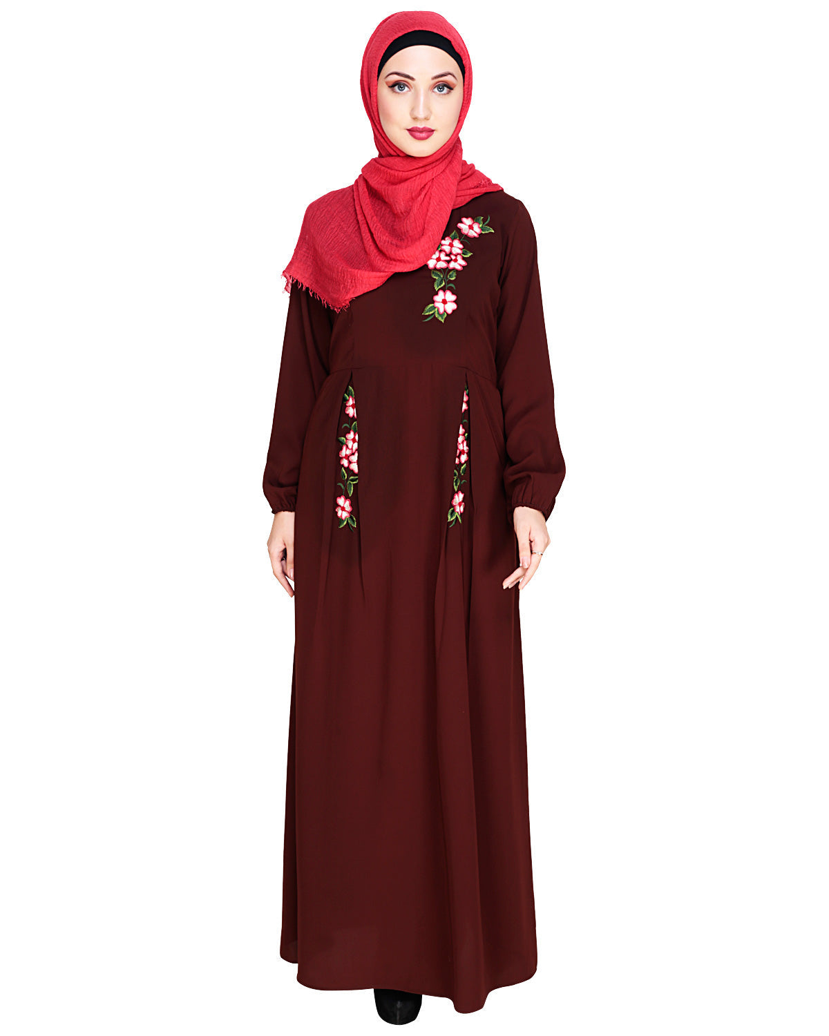 Box Pleated Abaya Brown