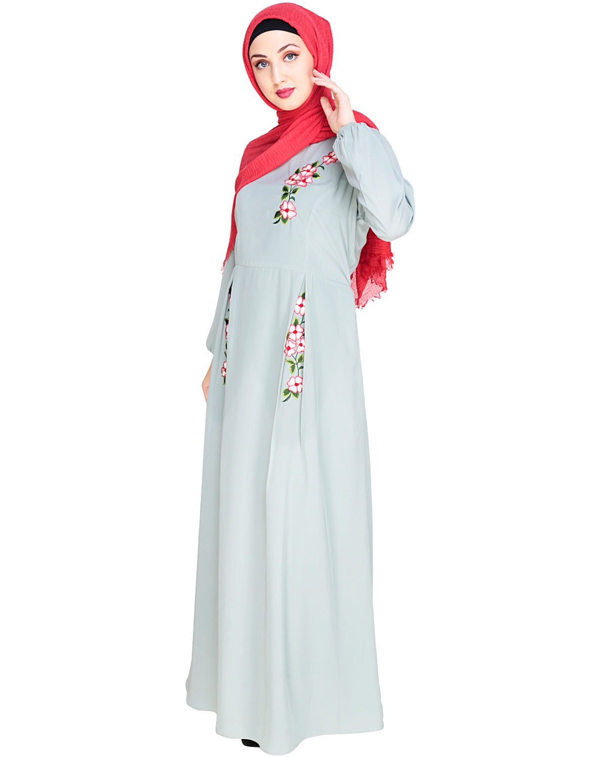 Box Pleated Abaya Sage Green