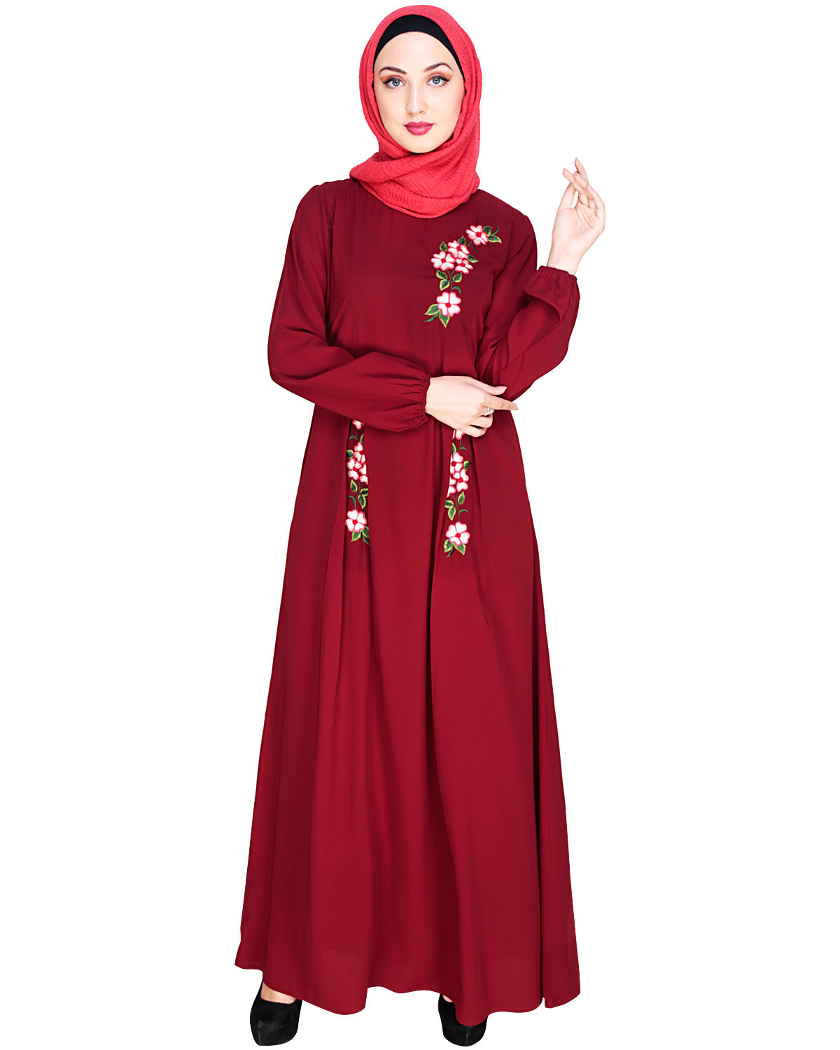 Box Pleated Abaya Wine