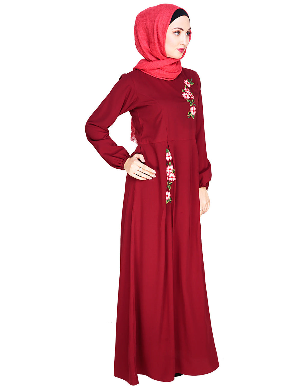 Box Pleated Abaya Wine
