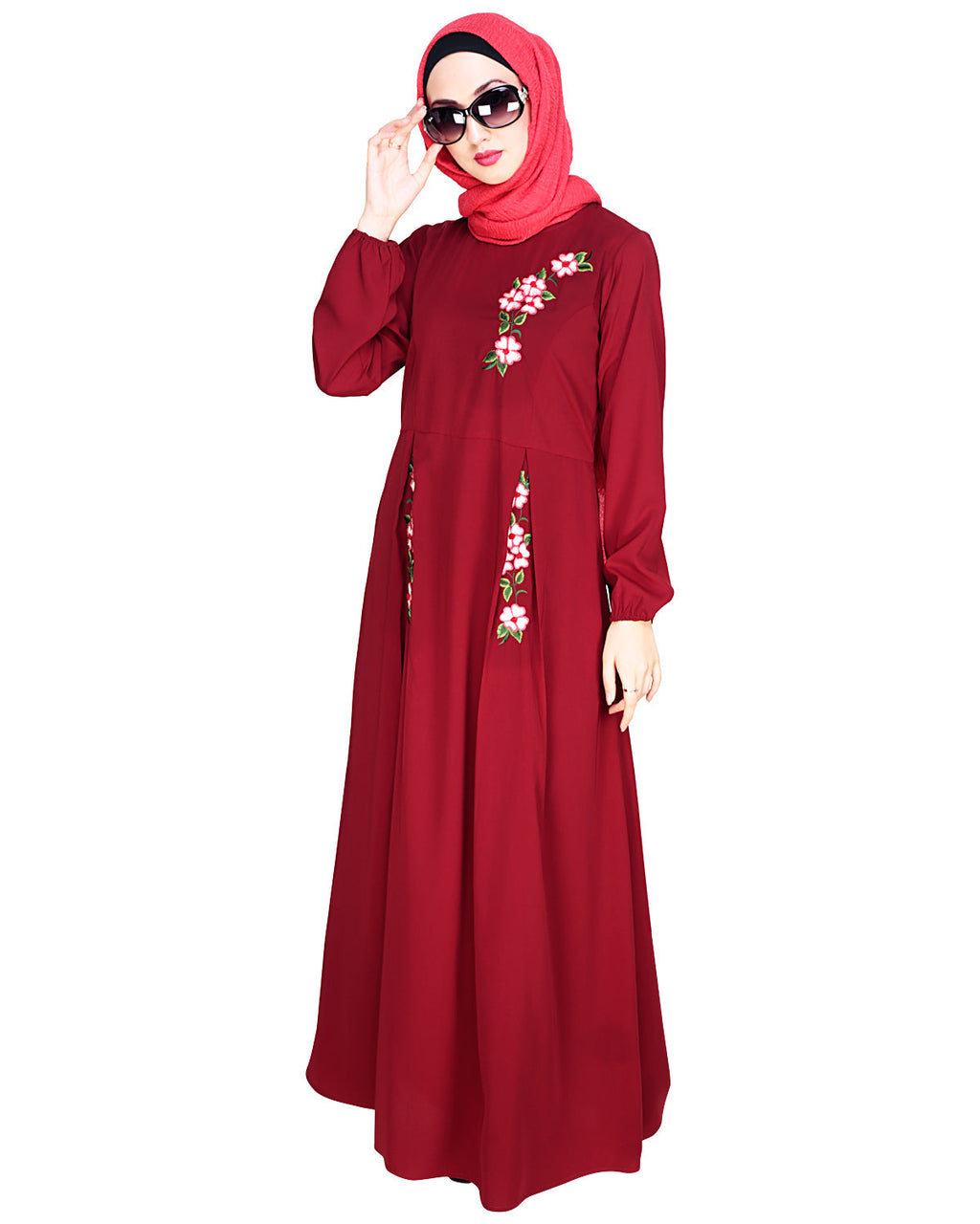 Box Pleated Abaya Wine