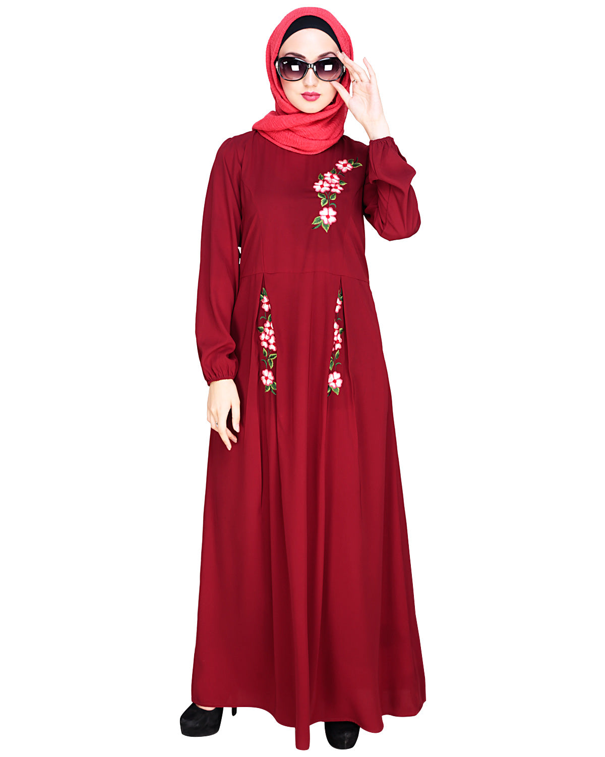 Box Pleated Abaya Wine