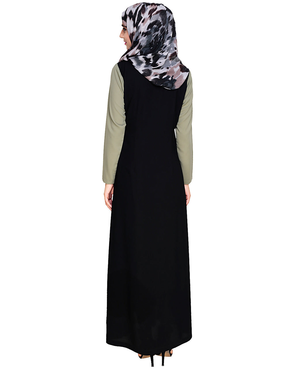 Accordion Side Pleated Abaya Olive Black