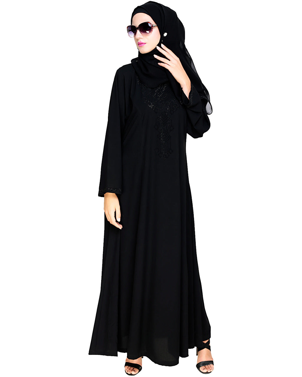 Exquisite Stone Work Dubai Style Abaya Black
