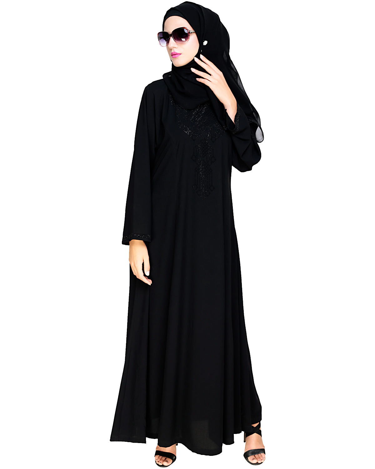 Exquisite Stone Work Dubai Style Abaya Black