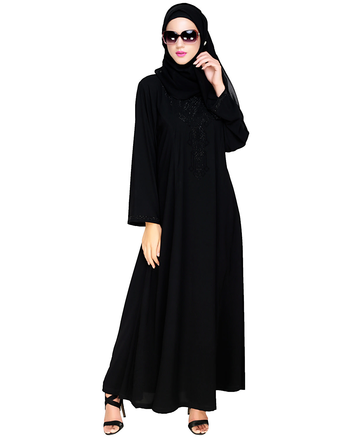 Exquisite Stone Work Dubai Style Abaya Black