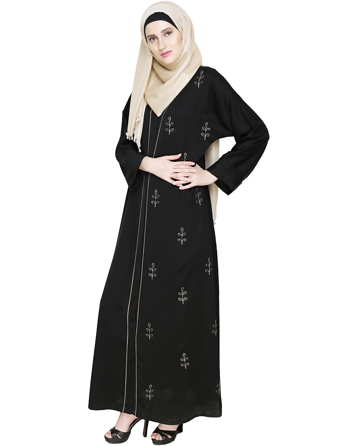 Botanic Beaded Dubai Style Abaya Oak Brown