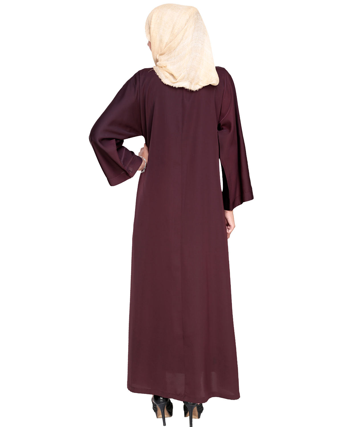 Pearl and Flora Embroidered Dubai Style Abaya Deep Wine