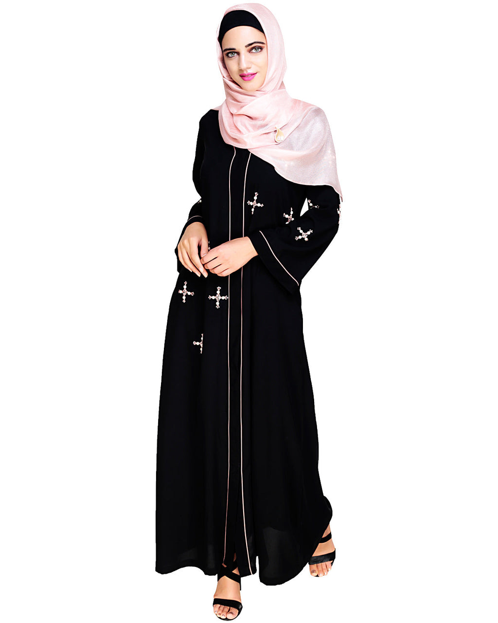 Newfangled Pearl Embroidered Abaya Black
