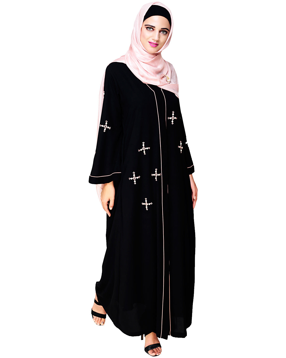 Newfangled Pearl Embroidered Abaya Black