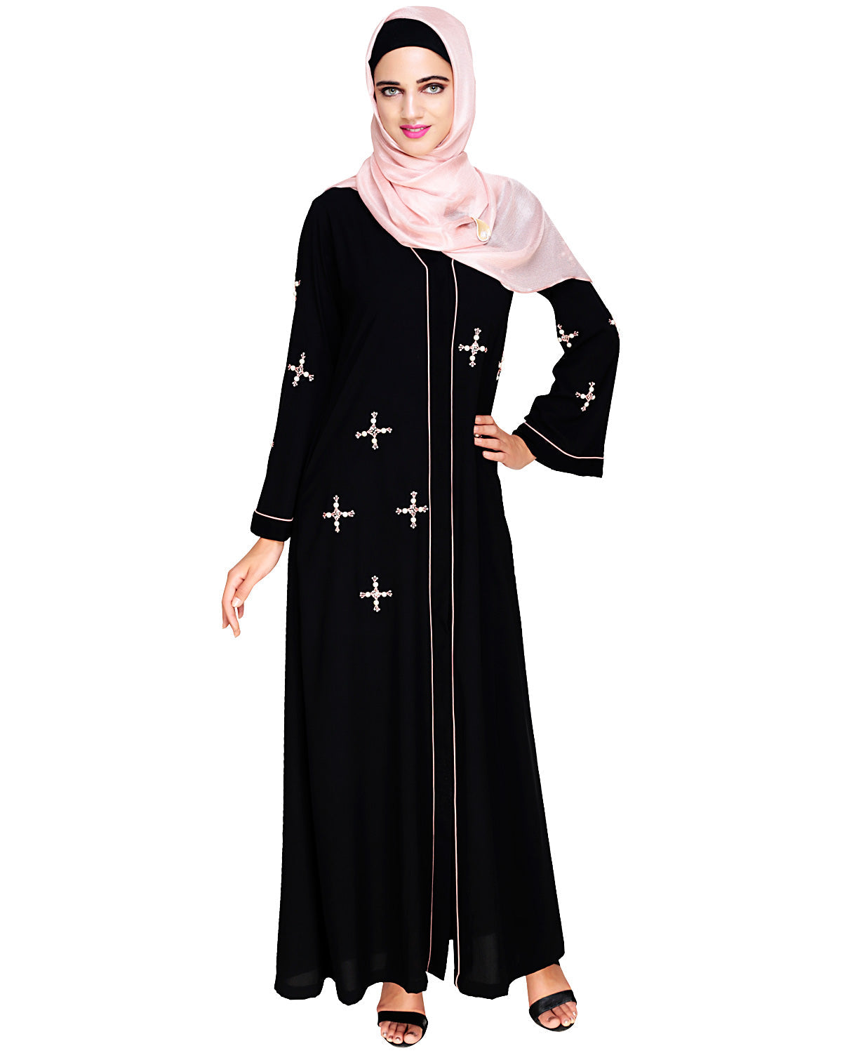 Newfangled Pearl Embroidered Abaya Black