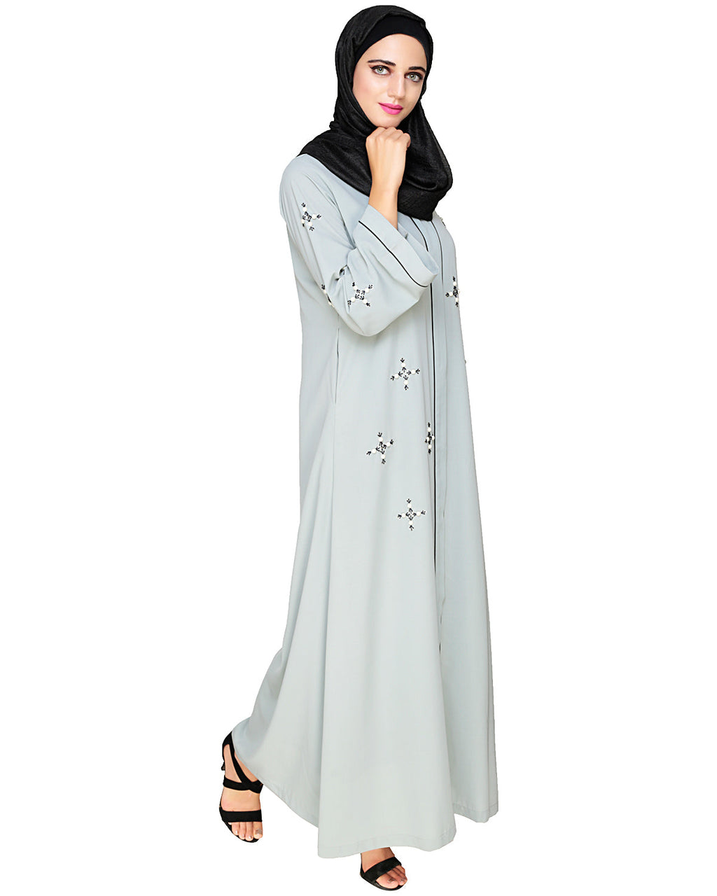 Newfangled Pearl Embroidered Abaya Sage Green
