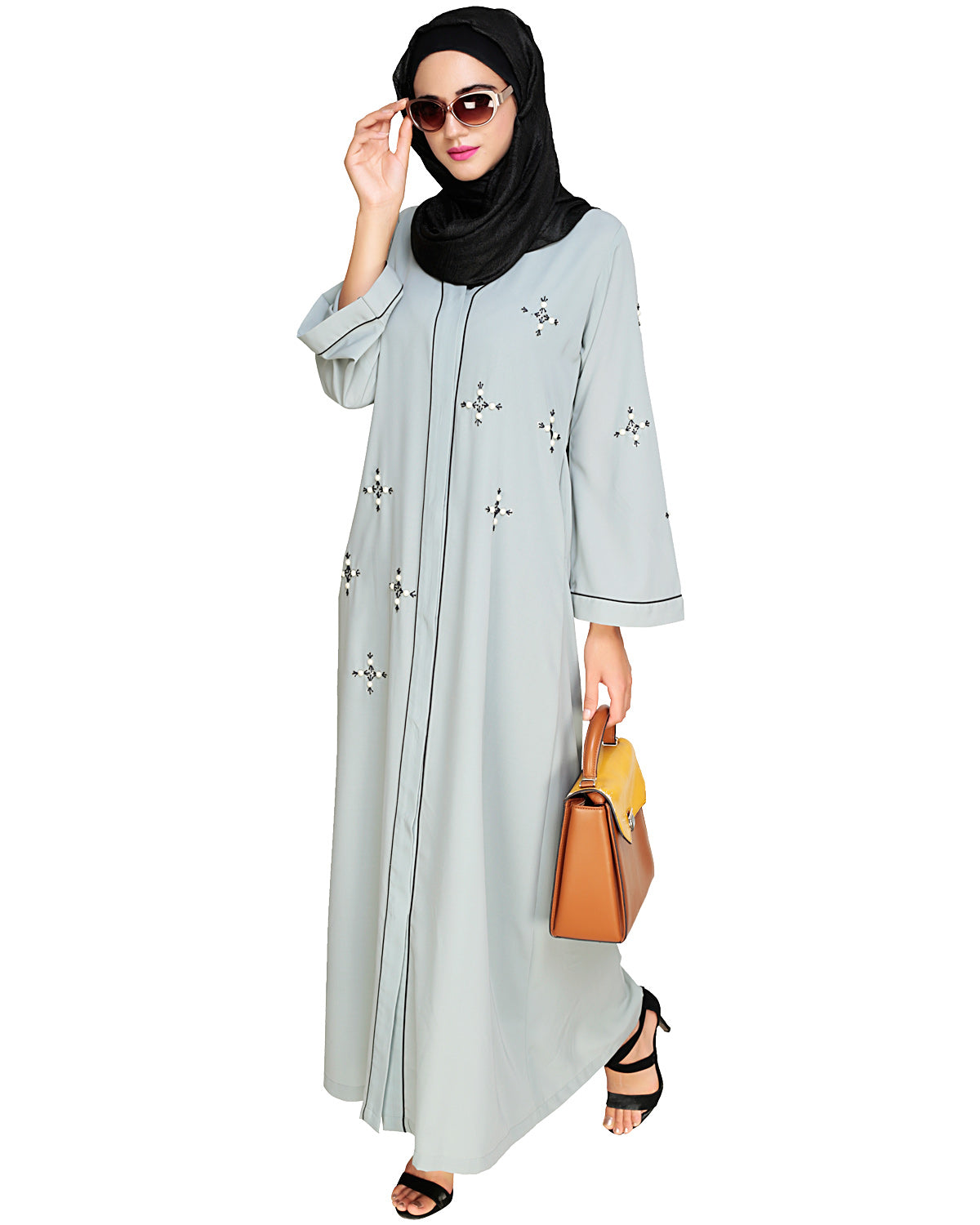 Newfangled Pearl Embroidered Abaya Sage Green