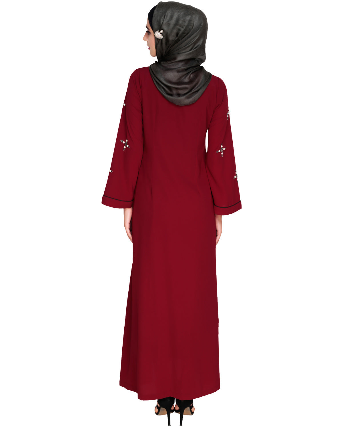 Newfangled Pearl Embroidered Abaya Wine