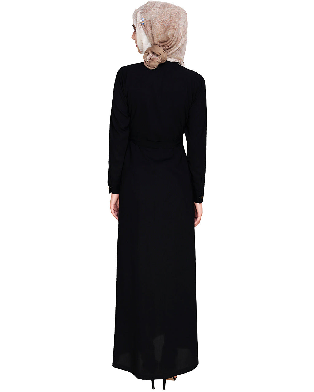 Metallic Sheen Front Zipper Abaya Black