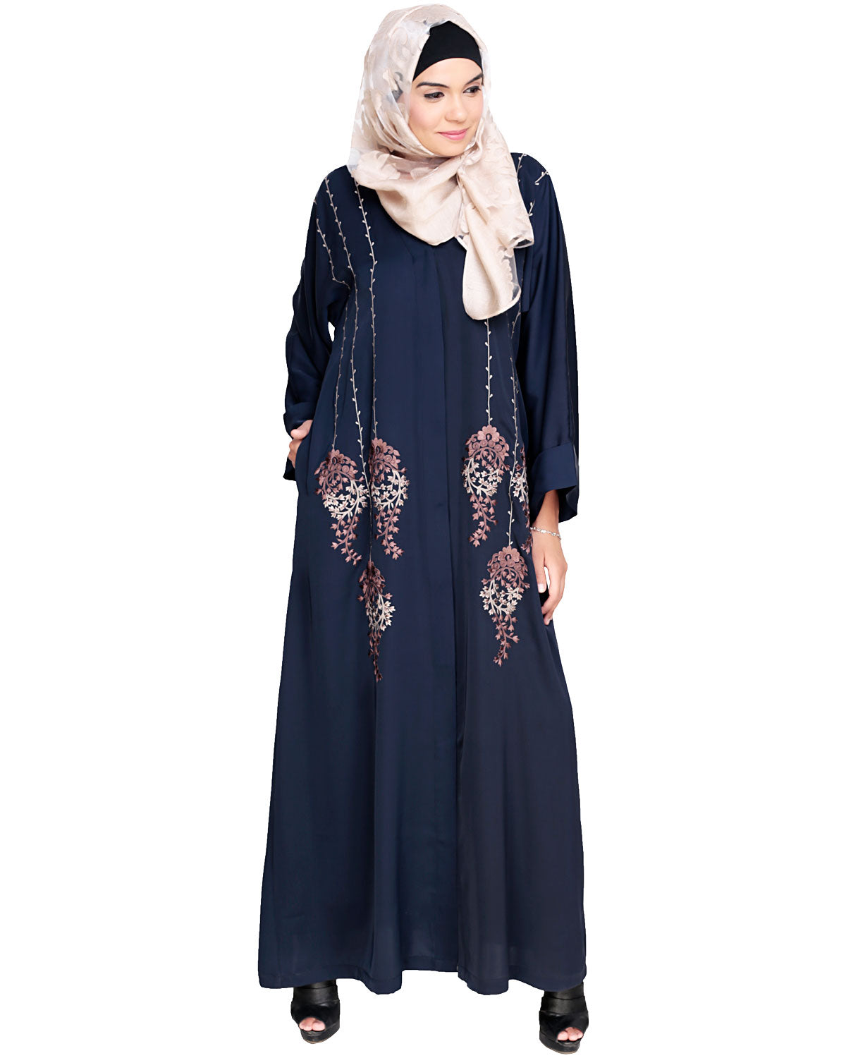 Floral Pendant Dubai Style Abaya Blue