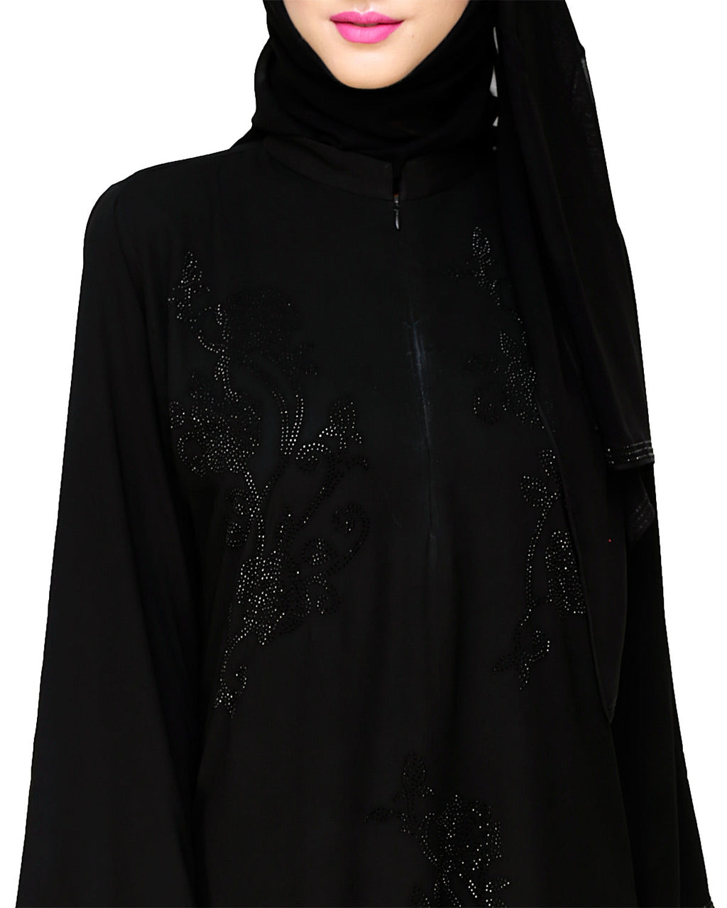 Exquisite Stone Work Sophisticated Black Dubai Style Abaya Black