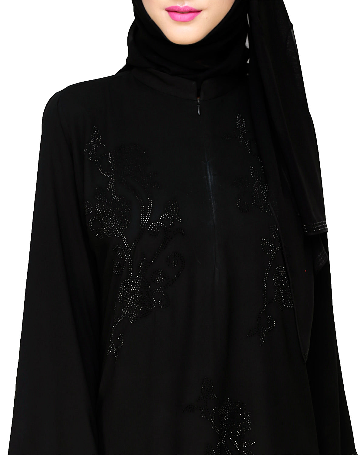 Exquisite Stone Work Sophisticated Black Dubai Style Abaya Black