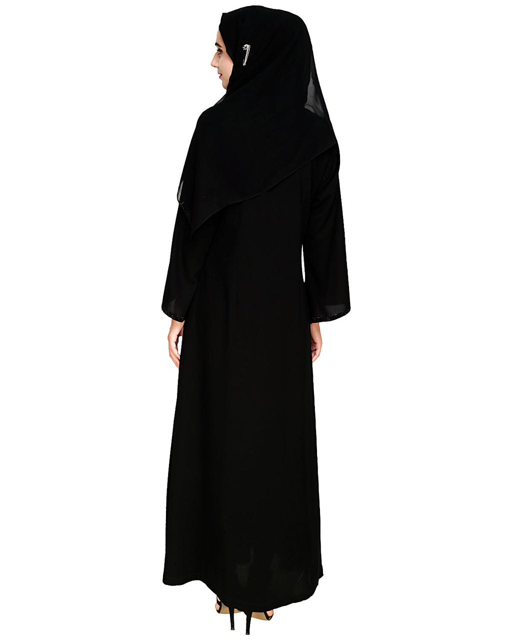 Exquisite Stone Work Sophisticated Black Dubai Style Abaya Black