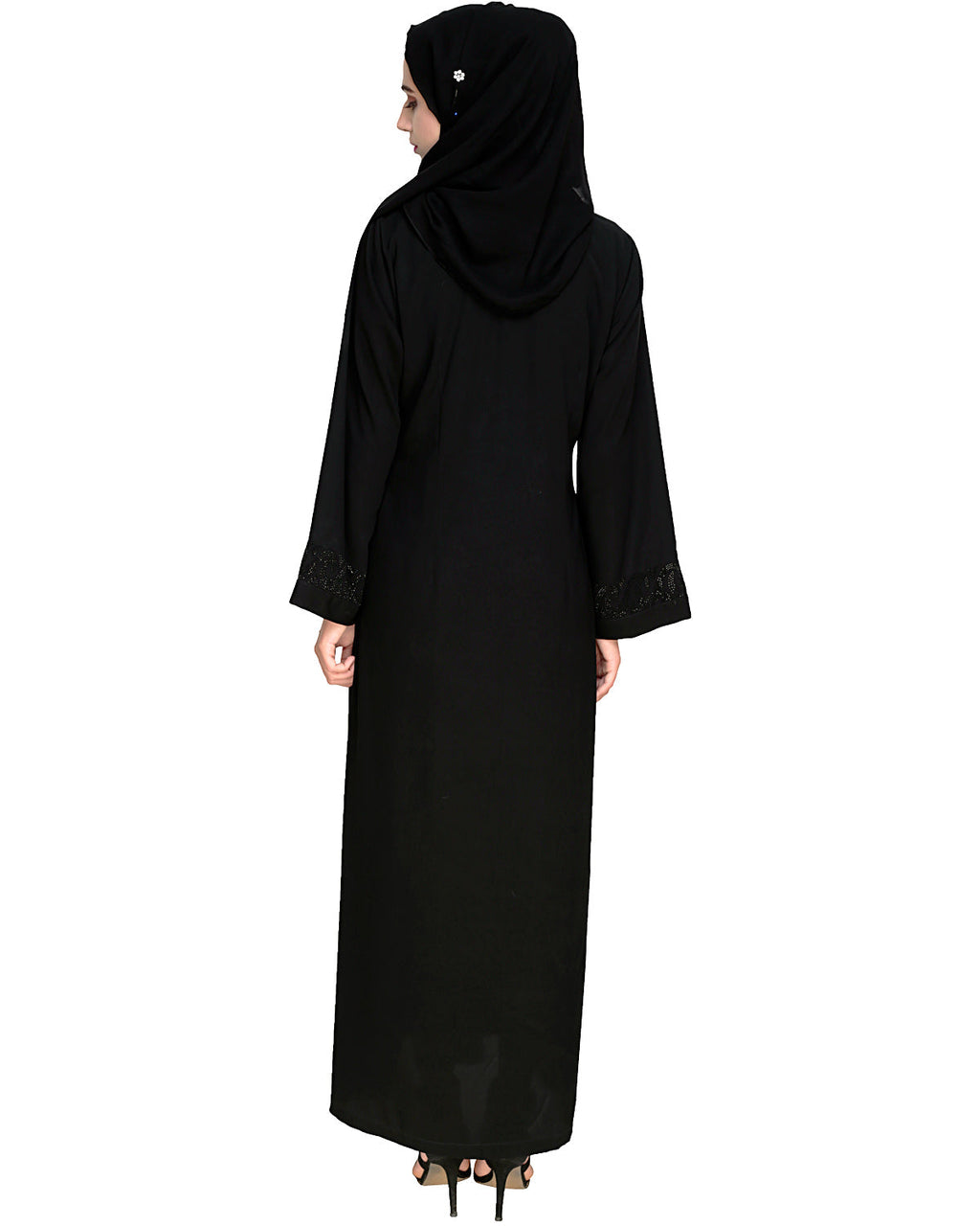 Exquisite Stone Work Classy Black Dubai Style Abaya Black