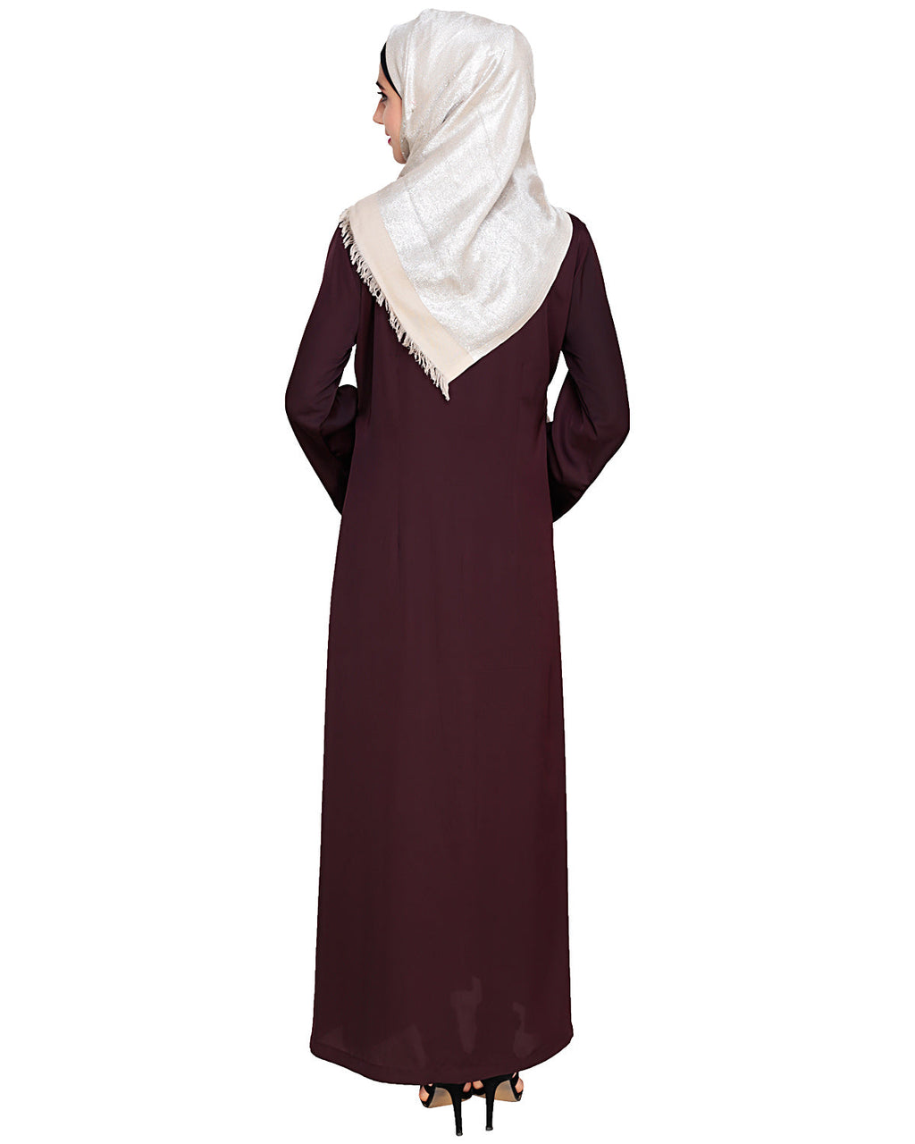 Appealing Floral Embroidery Dubai Style Abaya Wine
