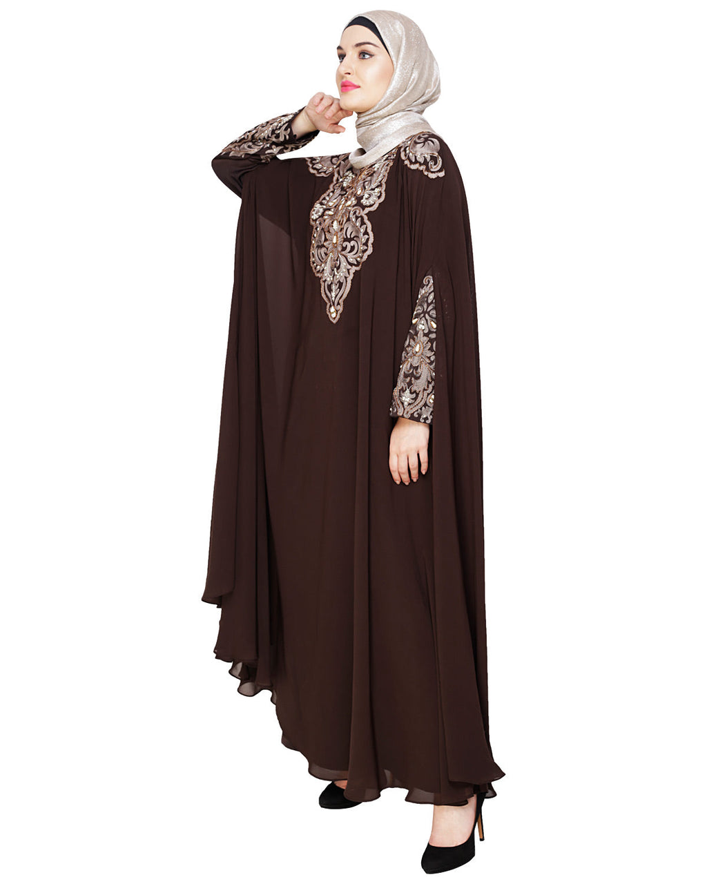 Luxury Black Irani Kaftan DARK WINE
