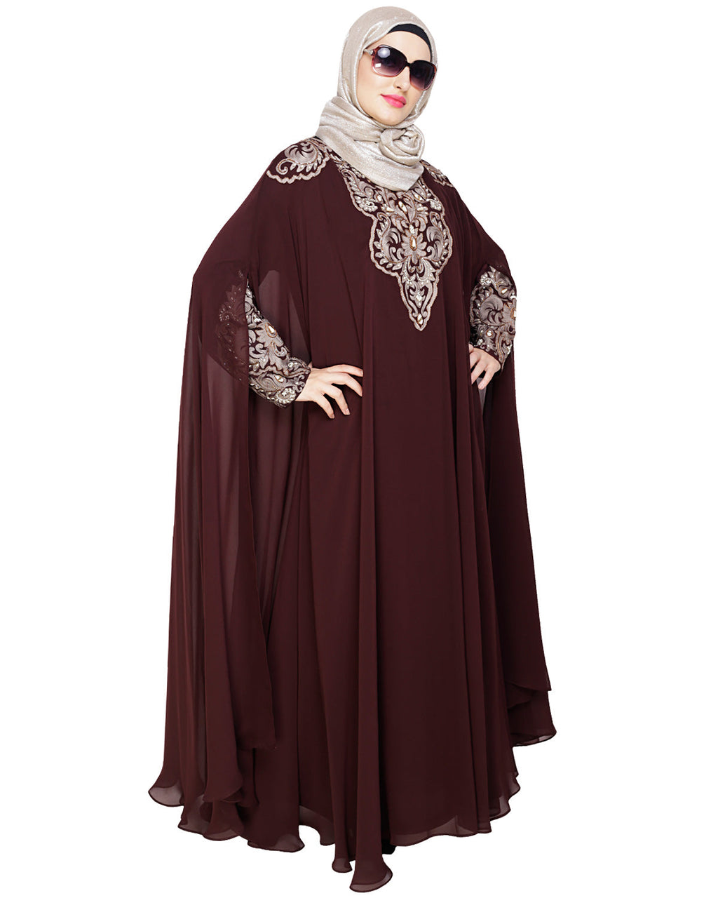 Luxury Black Irani Kaftan Dark Brown