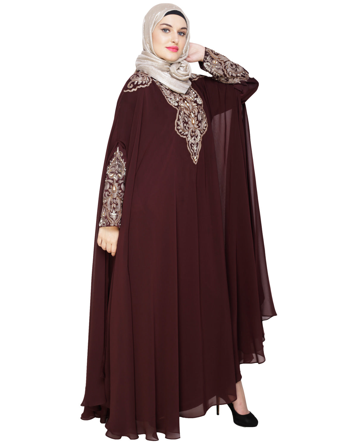Luxury Black Irani Kaftan Light Brown