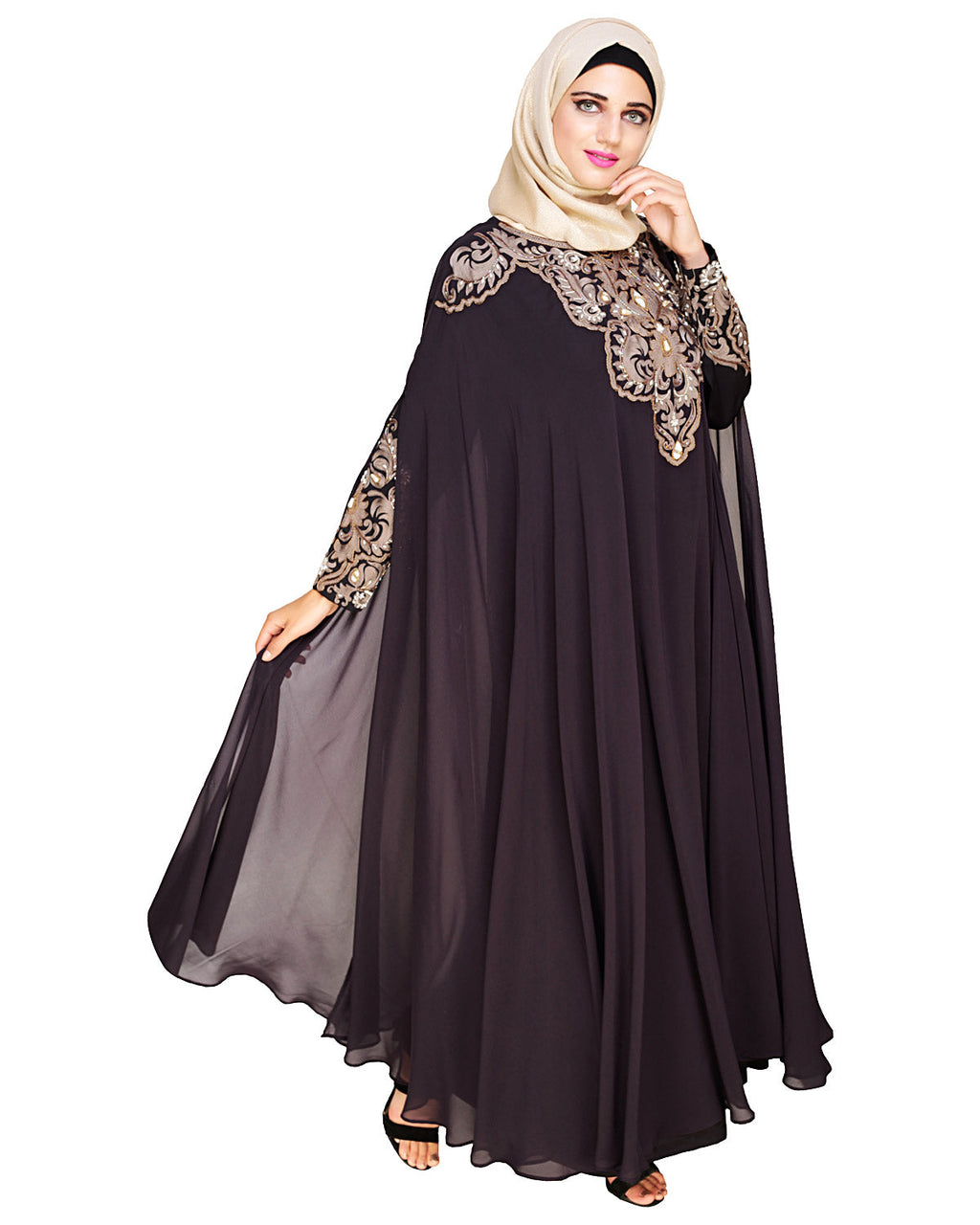 Luxury Black Irani Kaftan DARK WINE