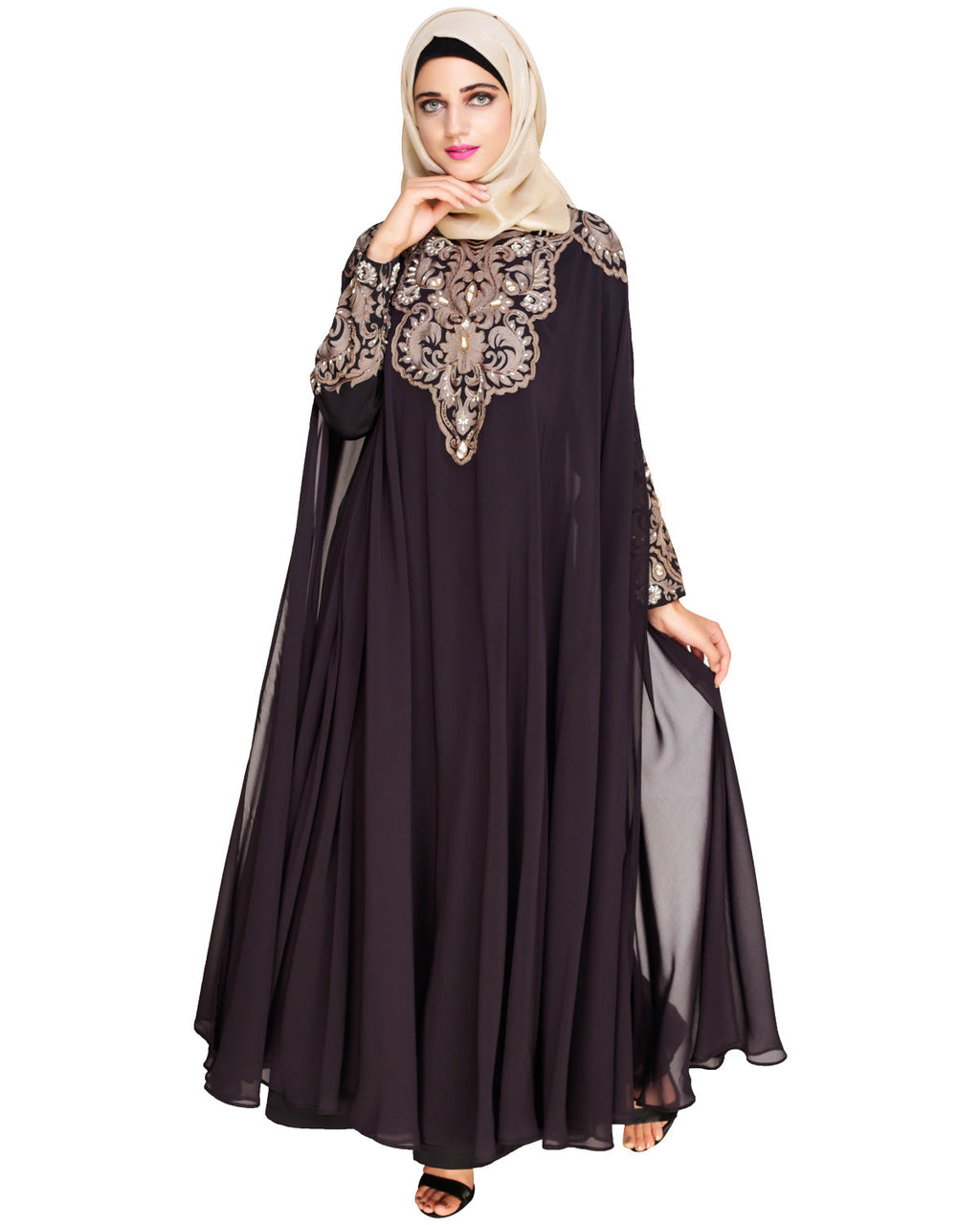 Luxury Black Irani Kaftan DARK WINE