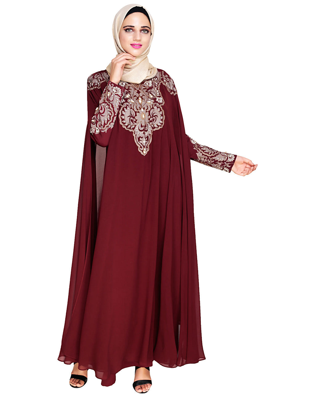 Luxury Black Irani Kaftan DARK WINE