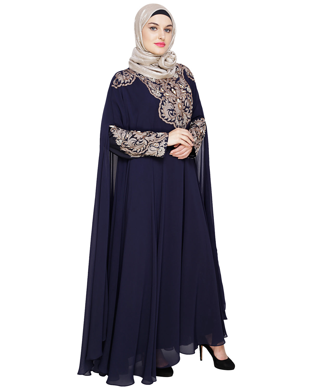 Luxury Black Irani Kaftan Navy Blue
