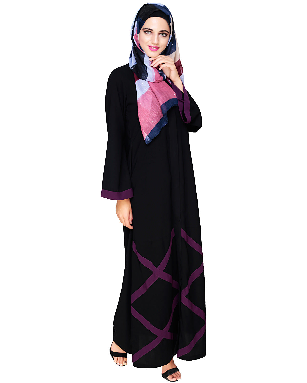 Criss Cross Detailing Abaya Black