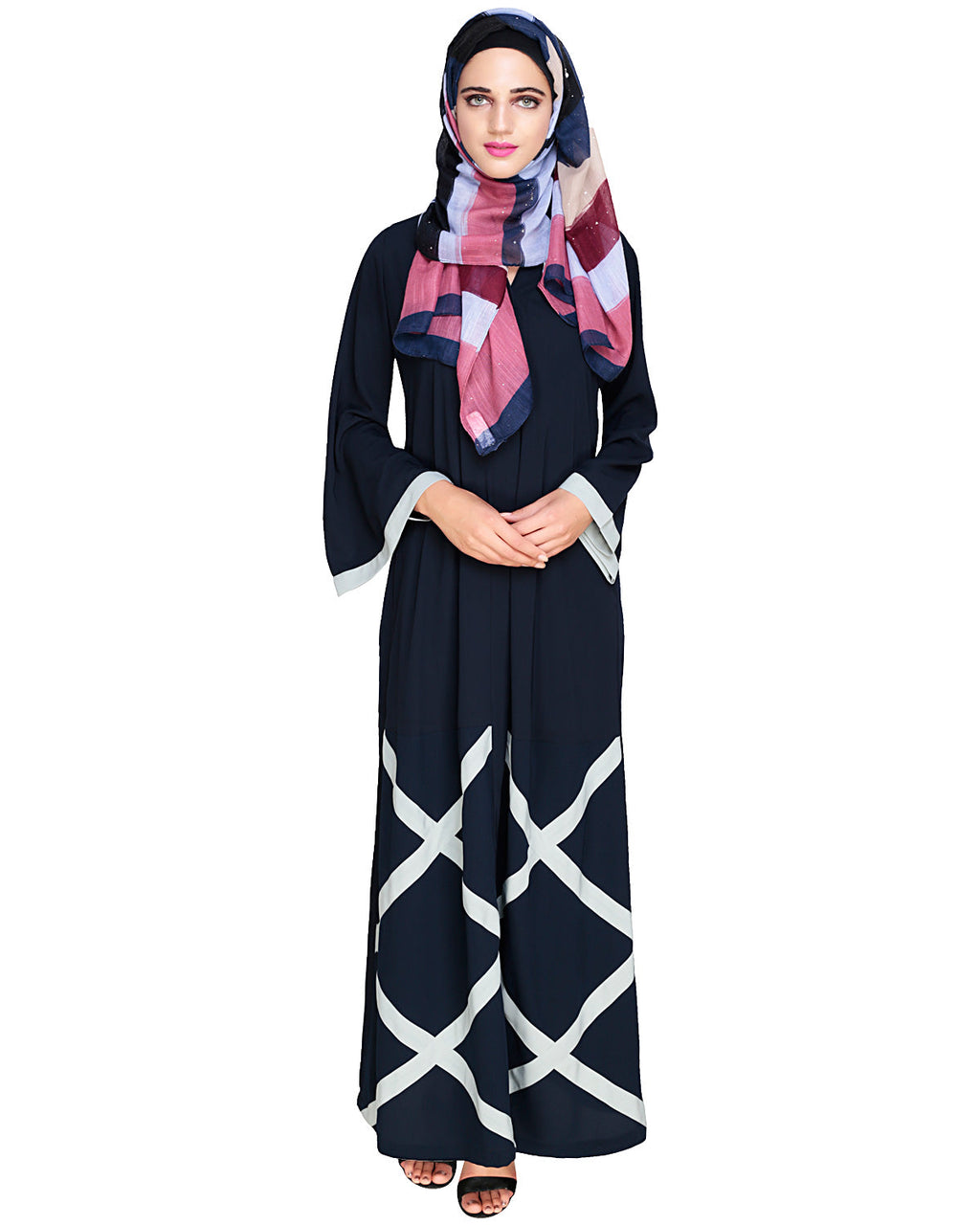 Criss Cross Detailing Abaya Blue