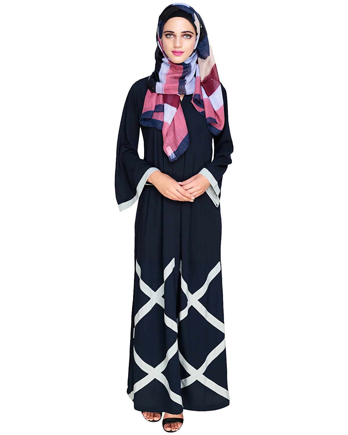 Criss Cross Detailing Abaya Blue